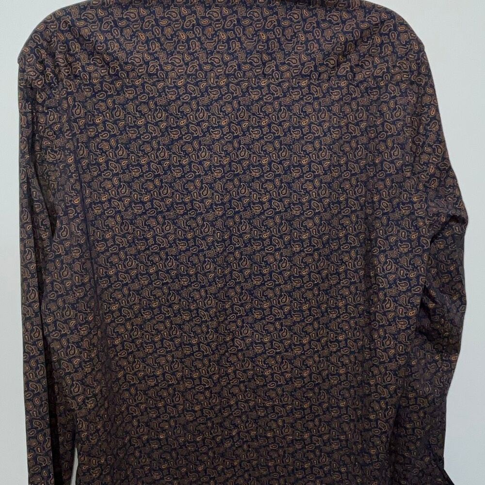 Consequence Mens Yellow Navy Paisley Collared Long Sleeve Button Up Shirt Medium - Picture 7 of 9